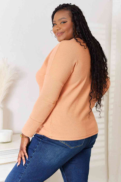 Casual & Chic Half Button Long Sleeve Top in Peach