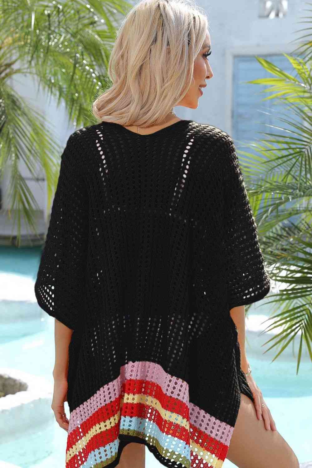 Rainbow Stripe Openwork Slit Cover-Up for Summer Style
