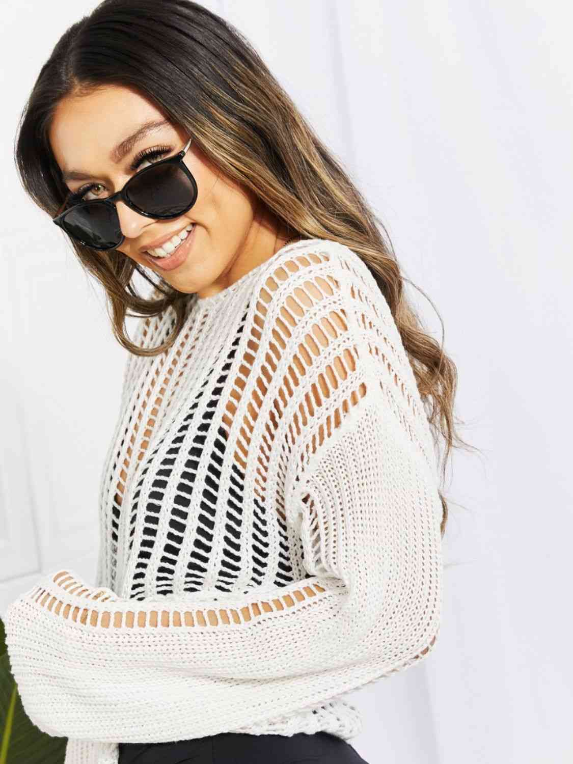 Long Sleeve Round Neck Openwork Cover-Up for Effortless Style
