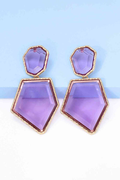 Geometrical Shape Zinc Alloy Frame Resin Dangle Earrings