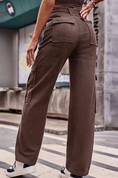 Trendy Buttoned High Waist Loose Fit Jeans with Pockets