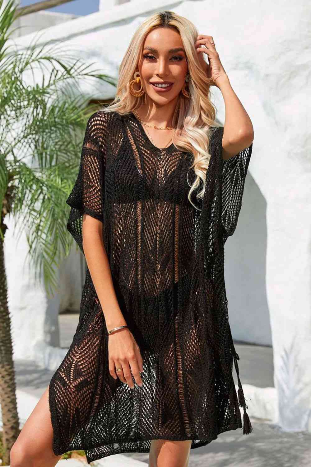 Stylish Side Slit Tassel Openwork Cover-Up Dress