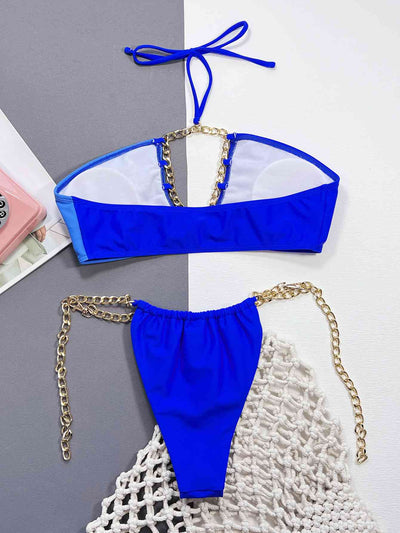Chain Detail Halter Neck Bikini Set for Beach Glamour