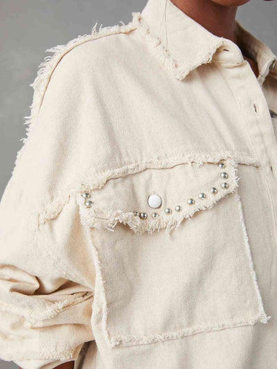 Women's Casual Button Down Raw Hem Denim Jacket