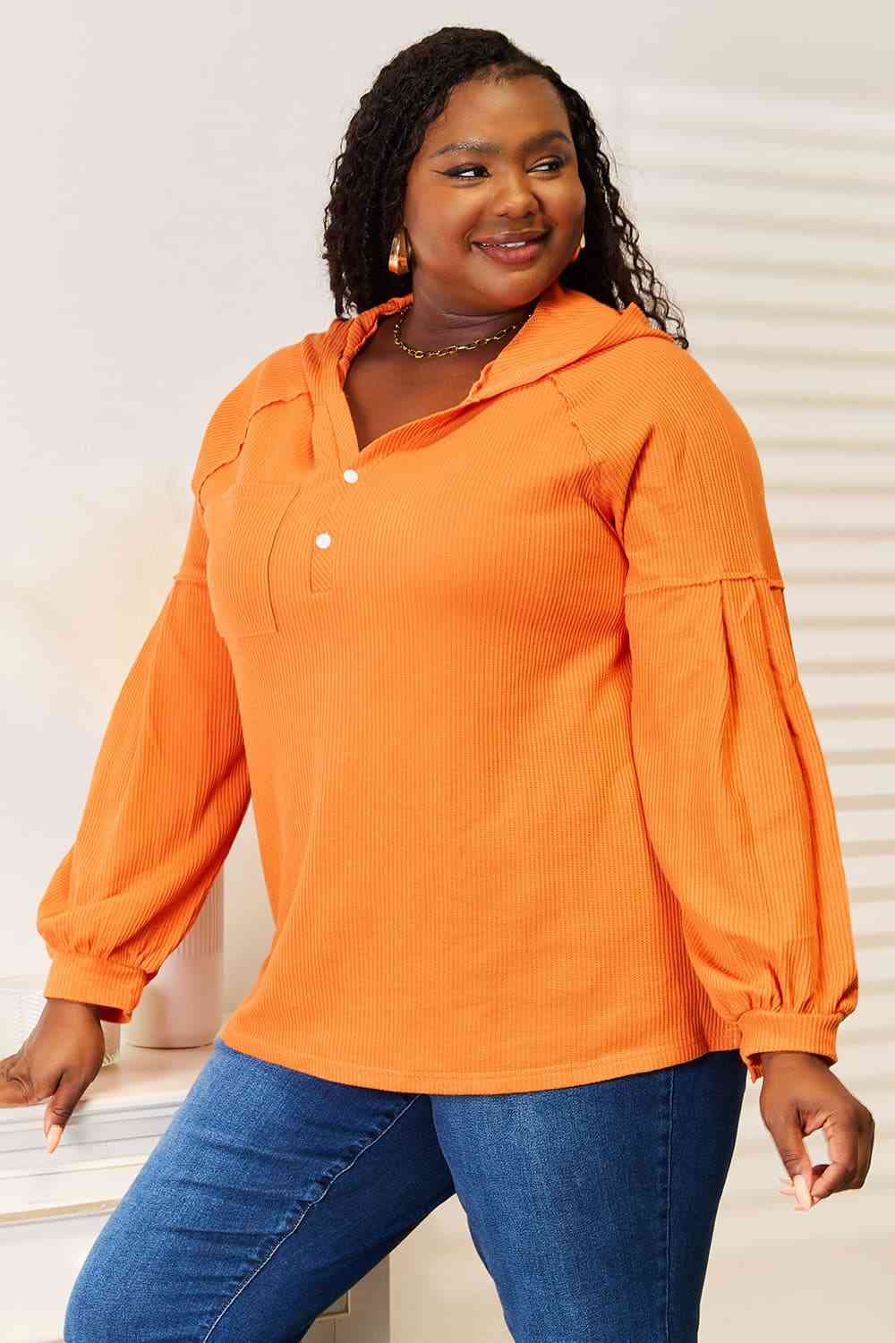 Women's Fashion Hoodie with Side Slit and Buttoned Design