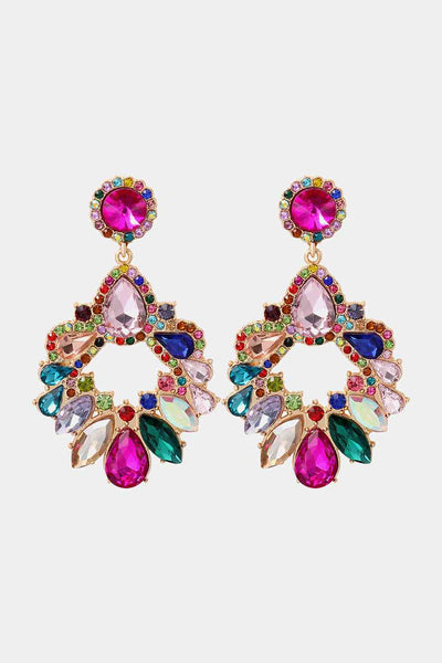 Zinc Alloy Frame Glass Stone Dangle Earrings