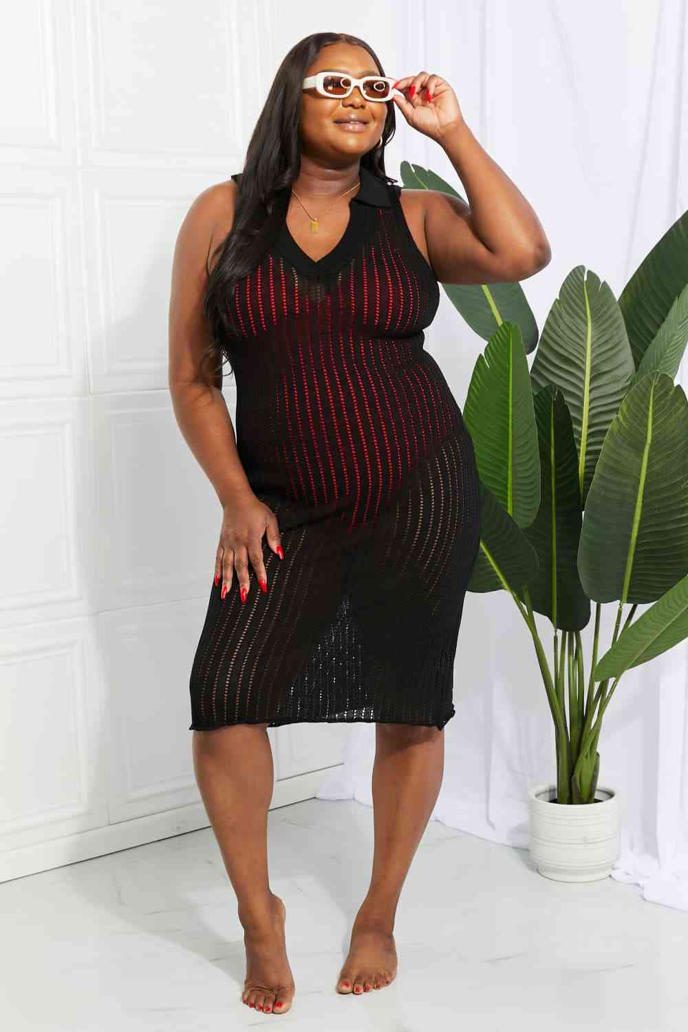 Openwork Johnny Collar Cover Up Dress for Stylish Summer