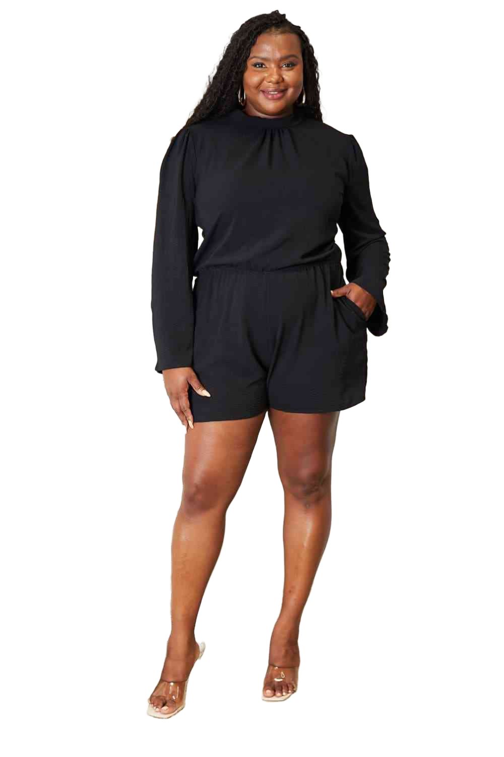 Culture Code Full Size Open Back Romper with Pockets