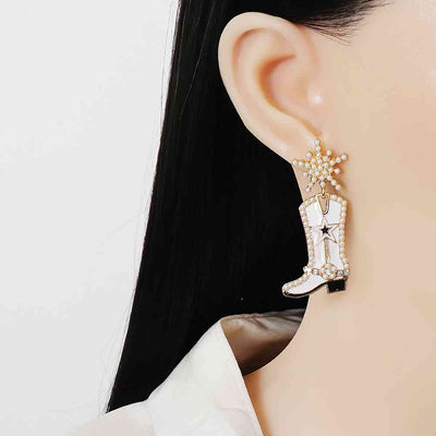 Chic Boot Alloy Dangle Earrings with Star & Pearl Accents