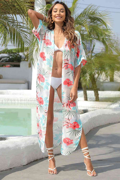 Floral Slit Half Sleeve Cover-Up for Summer Style