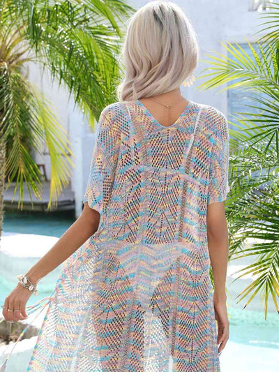 Stylish Multicolored Openwork Tassel Slit Cover-Up