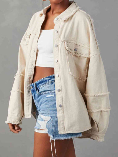 Women's Casual Button Down Raw Hem Denim Jacket