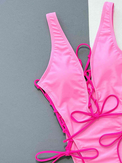 Lace-Up Deep V Sleeveless One-Piece Swimsuit for Summer Fun