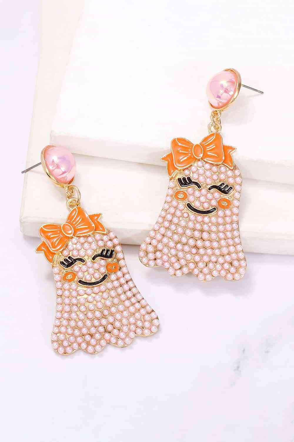 Smiling Ghost Shape Synthetic Pearl Earrings