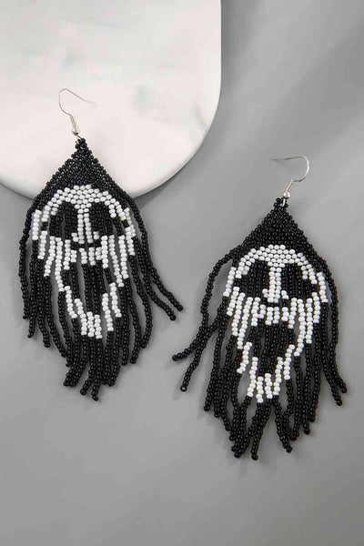 Intricate Black & White Beaded Dangle Earrings for Statement Style
