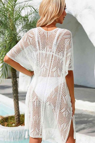 Stylish Side Slit Tassel Openwork Cover-Up Dress