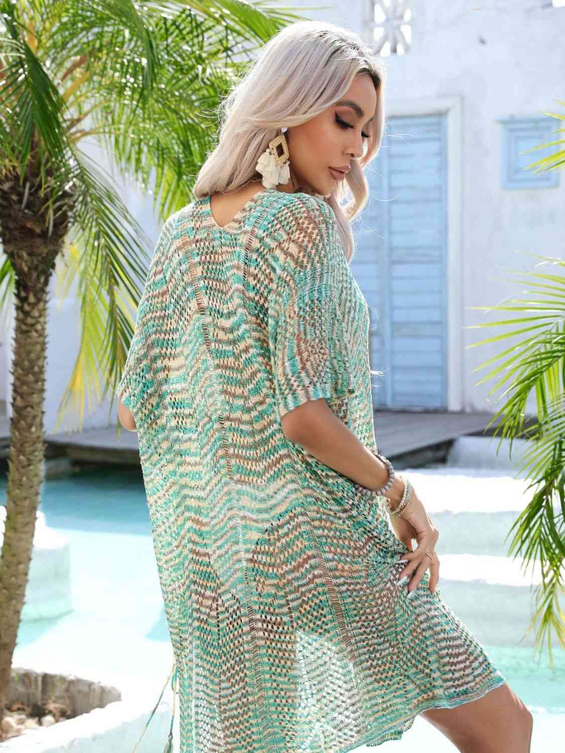Stylish Multicolored Openwork Tassel Slit Cover-Up