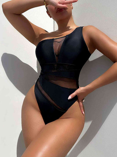 Chic One-Shoulder Sleeveless One-Piece Swimsuit for Summer