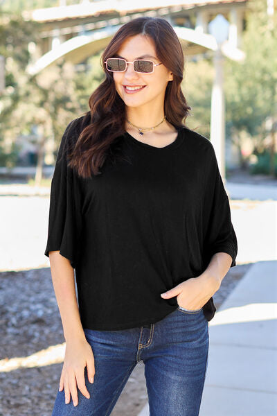 Casual Vibrant Pink Round Neck Drop Shoulder T-Shirt