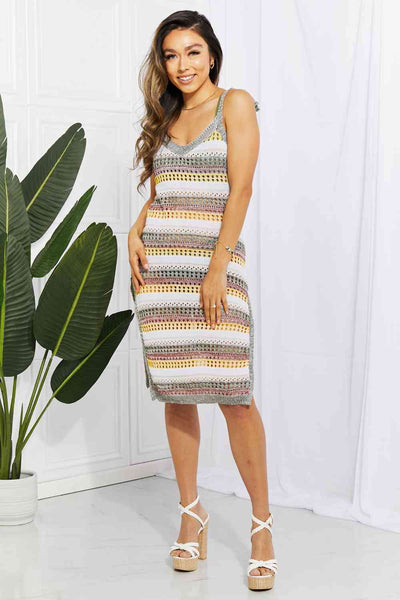 Striped Tie Shoulder Split Cover Up Dress for Summer Fun