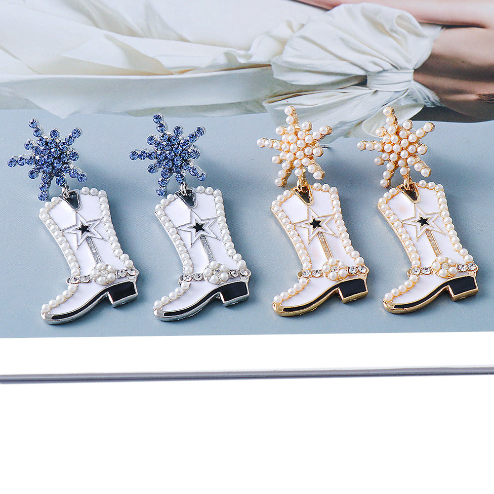 Chic Boot Alloy Dangle Earrings with Star & Pearl Accents