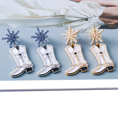 Chic Boot Alloy Dangle Earrings with Star & Pearl Accents