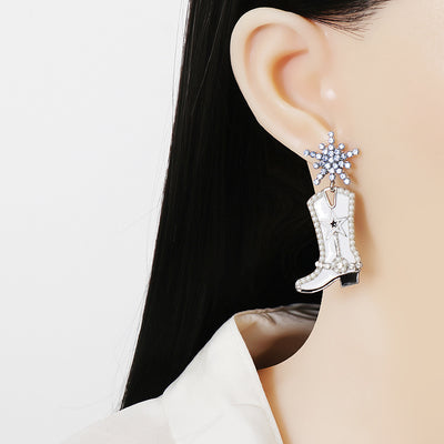 Chic Boot Alloy Dangle Earrings with Star & Pearl Accents