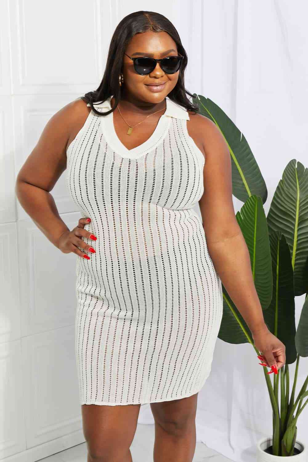Openwork Johnny Collar Cover Up Dress for Stylish Summer