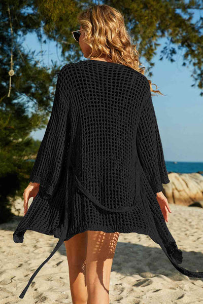 Chic Tie-Waist Openwork Crochet Cover Up for Summer Style
