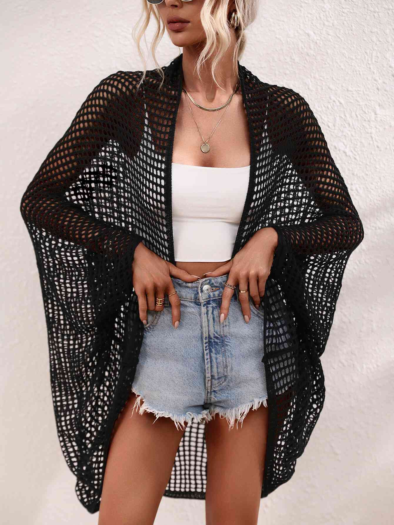Openwork Open Front Longline Cover Up for Effortless Style