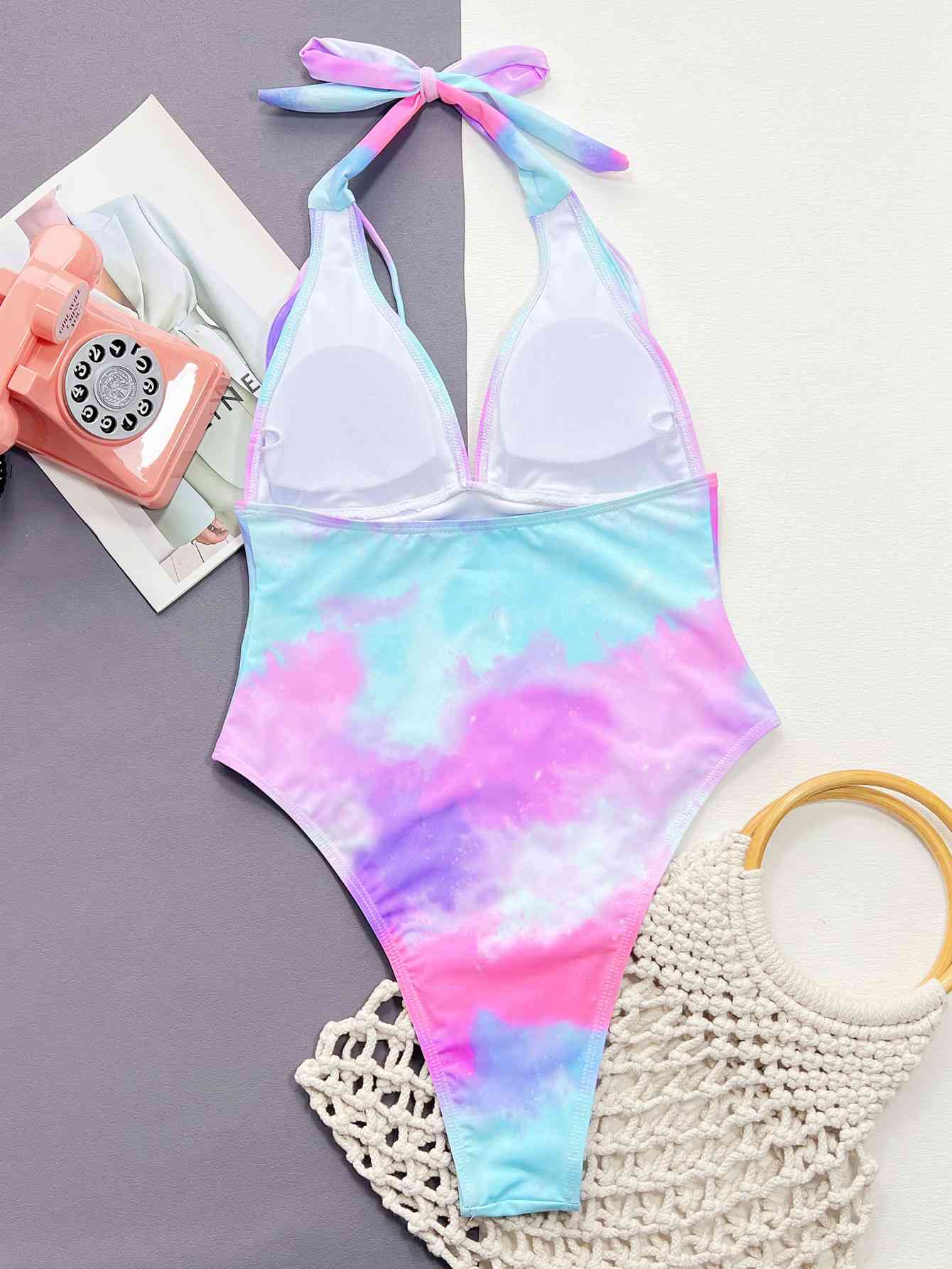 Tie-Dye Halter Neck One-Piece Swimsuit for Summer Fun