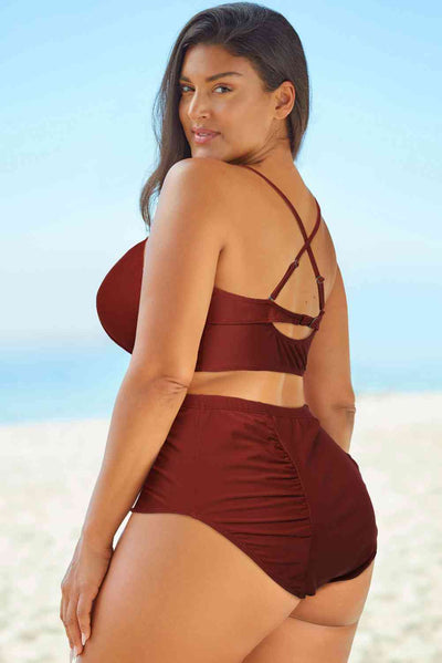 Halter Neck Crisscross Ruched Two-Piece Swimsuit Bliss