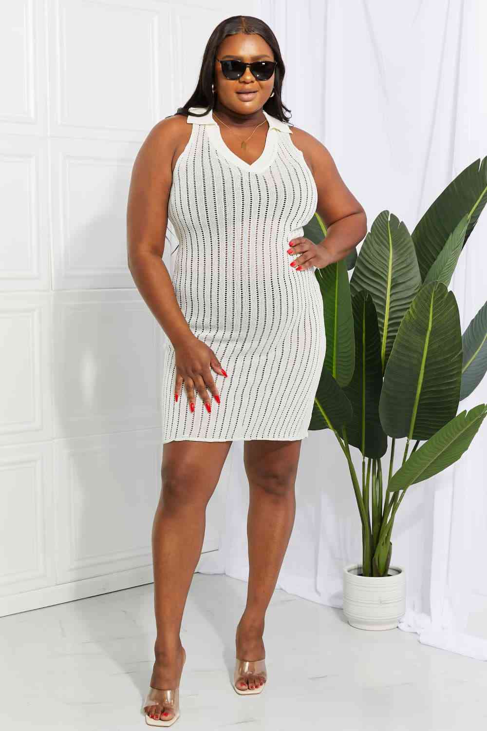 Openwork Johnny Collar Cover Up Dress for Stylish Summer