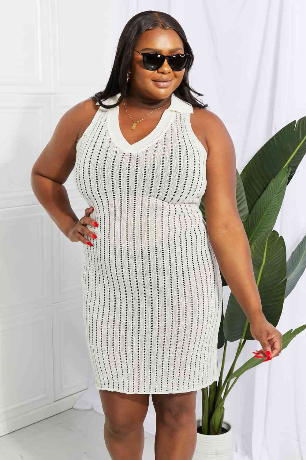 Openwork Johnny Collar Cover Up Dress for Stylish Summer