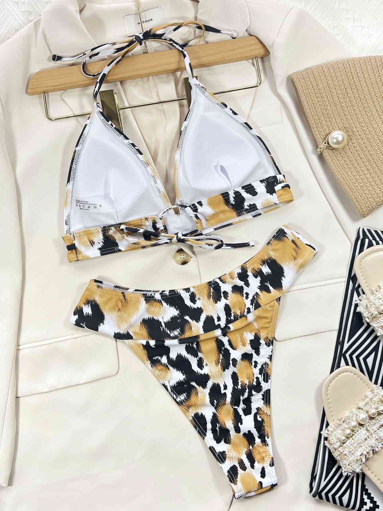 Women's Animal Print Halter Bikini Set for Summer Fashion