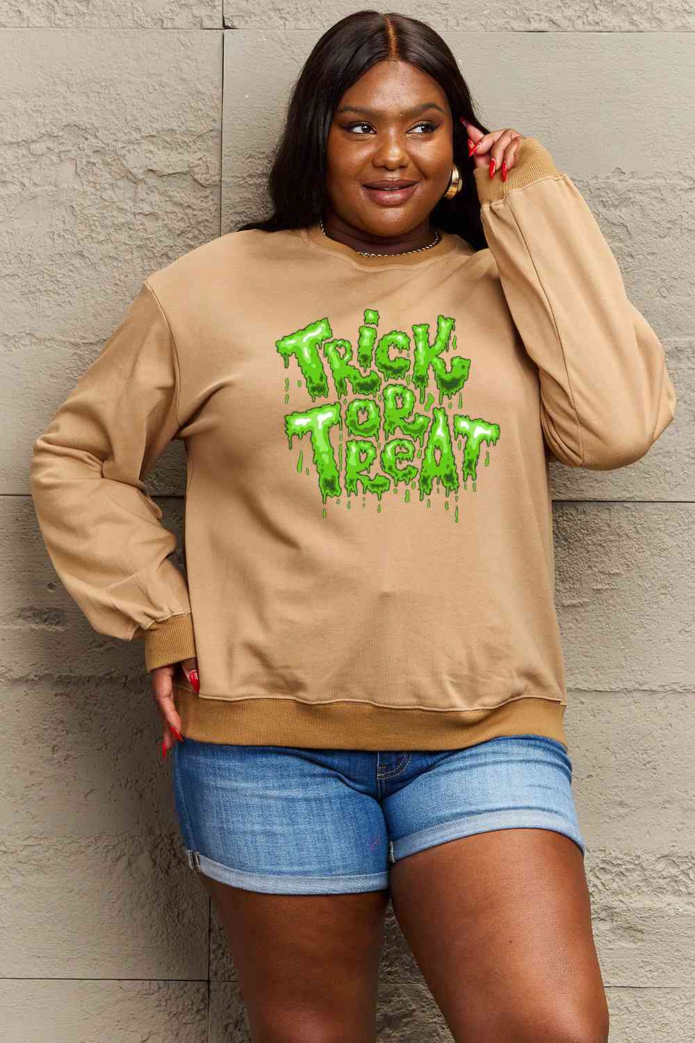 Simply Love FuSimpll Size TRICK OR TREAT Graphic Sweatshirt