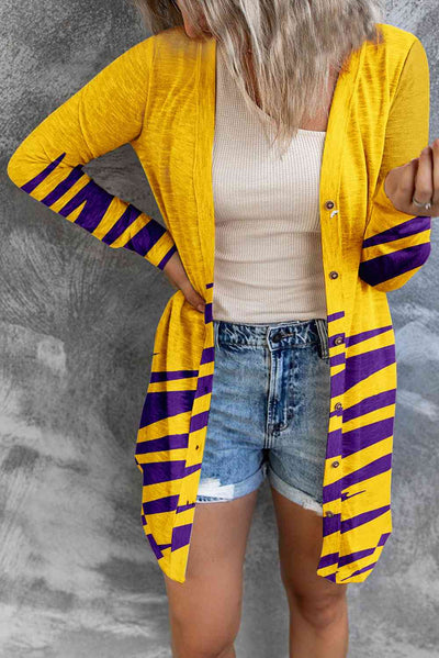 Printed Button Up Long Sleeve Cardigan