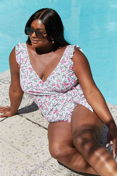 Marina West Swim Full Size Float On Ruffle One-Piece Roses Off-White