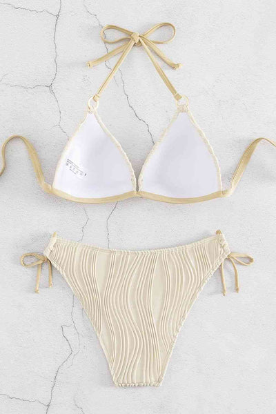 Textured Halter Neck Bikini Set