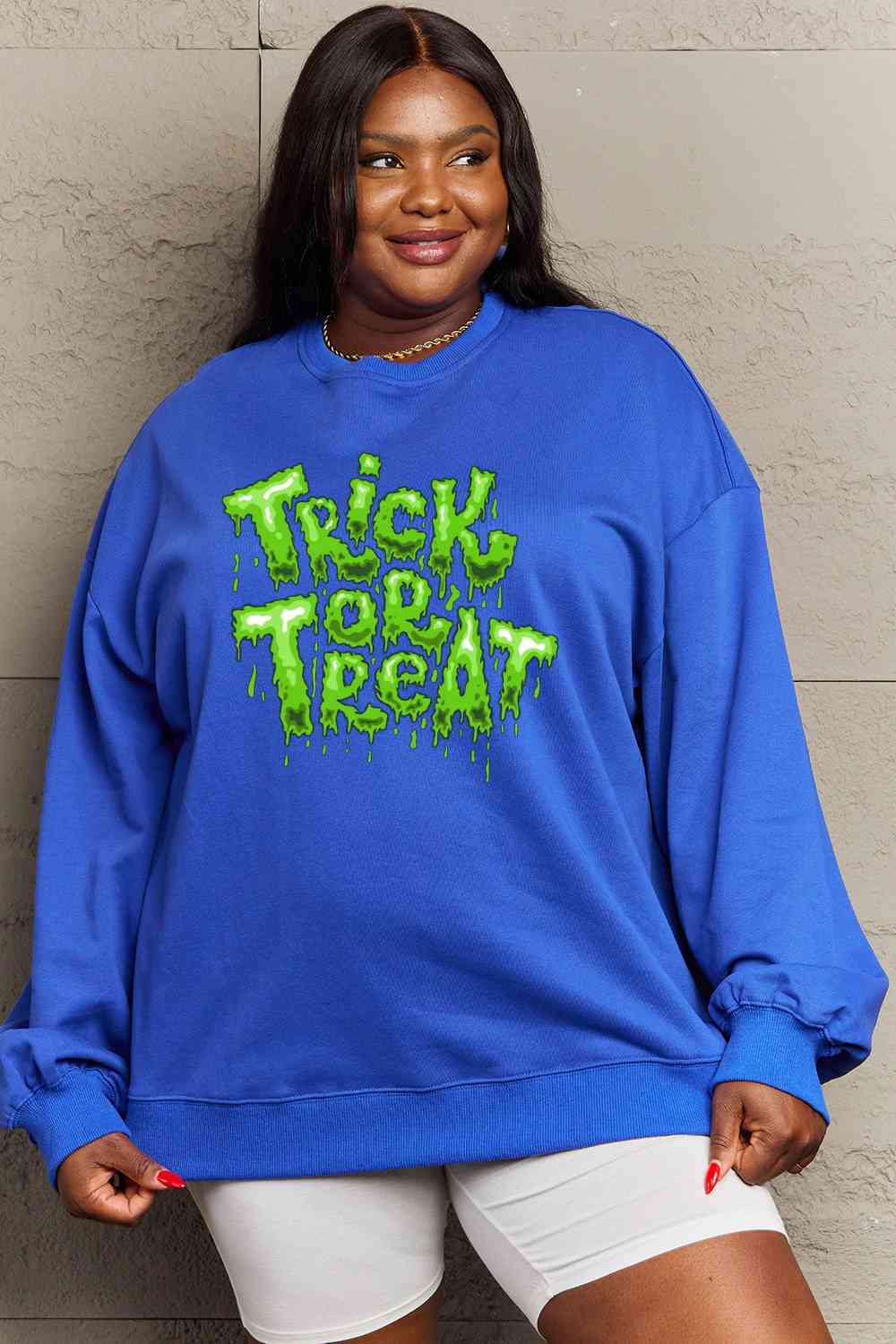 Simply Love FuSimpll Size TRICK OR TREAT Graphic Sweatshirt