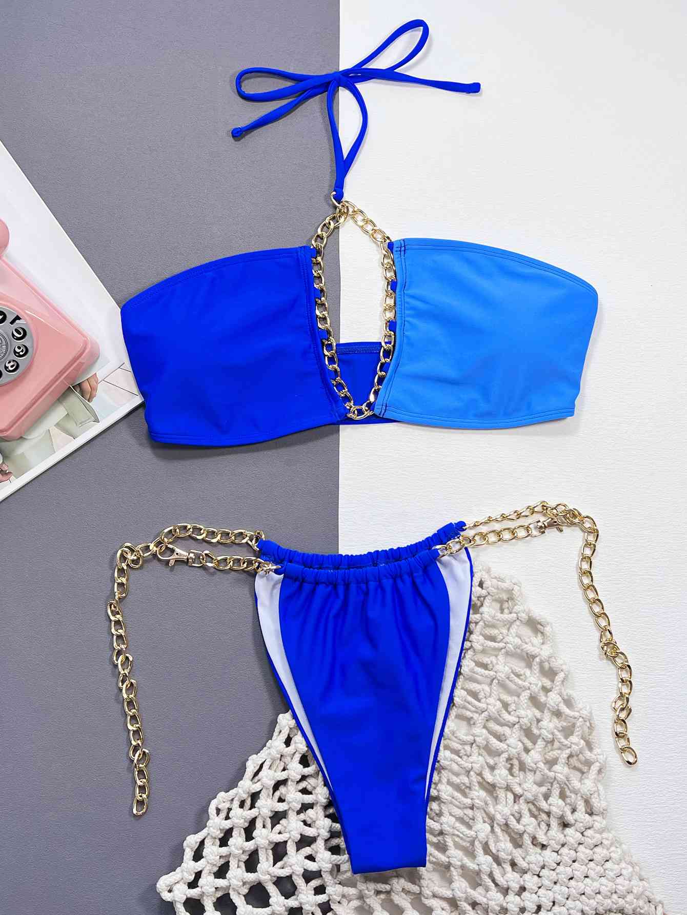 Chain Detail Halter Neck Bikini Set for Beach Glamour
