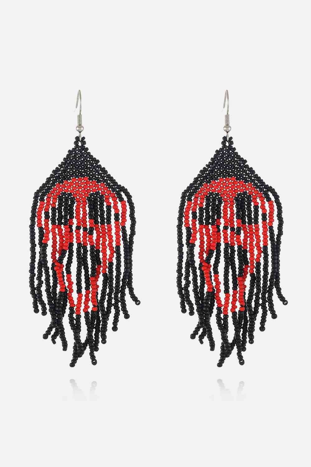 Intricate Black & White Beaded Dangle Earrings for Statement Style