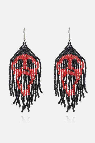 Intricate Black & White Beaded Dangle Earrings for Statement Style