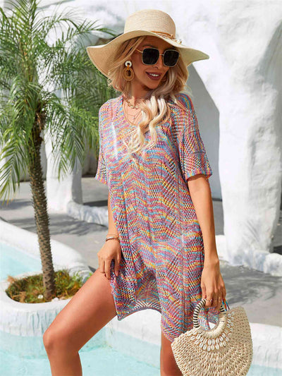 Stylish Multicolored Openwork Tassel Slit Cover-Up