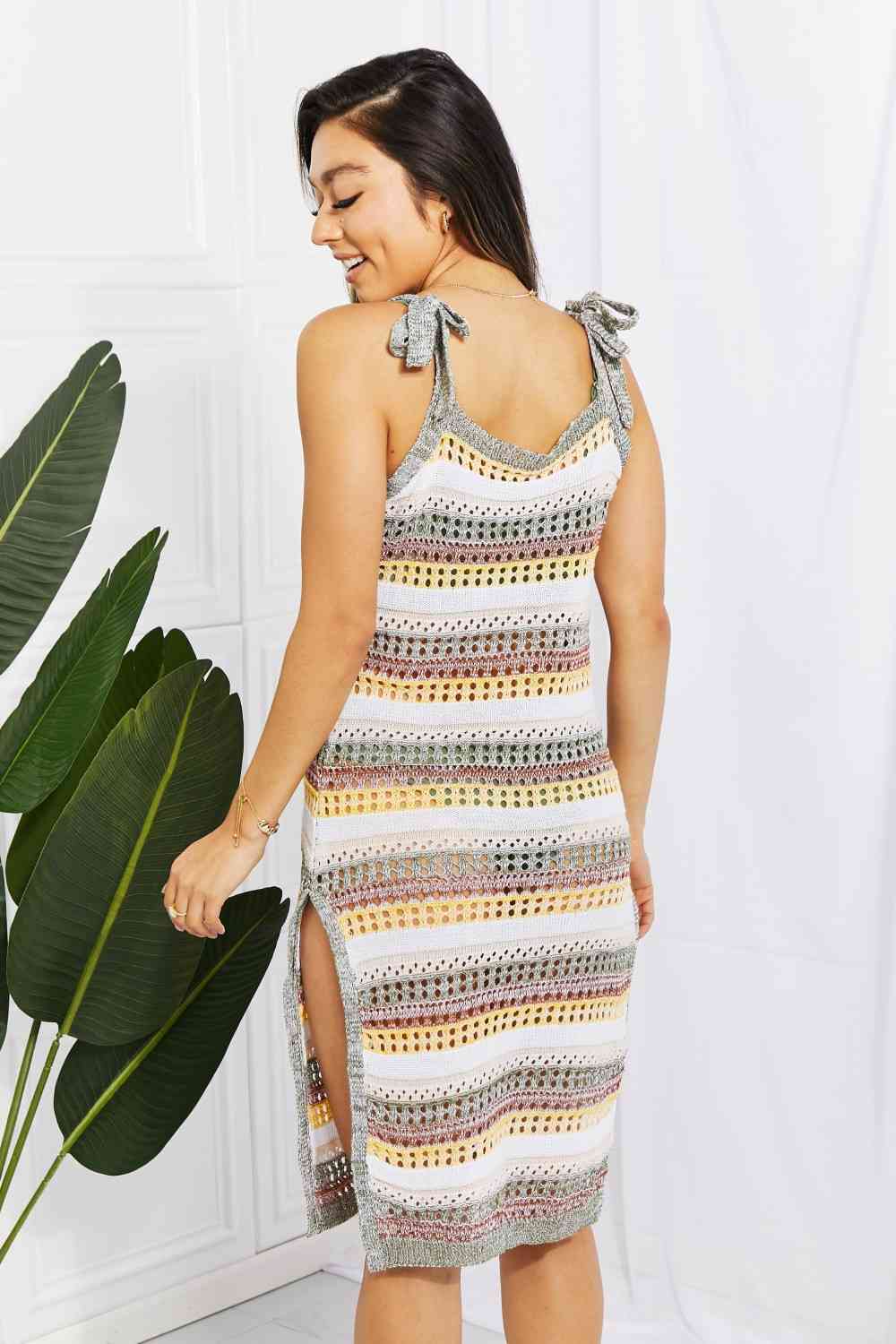 Striped Tie Shoulder Split Cover Up Dress for Summer Fun