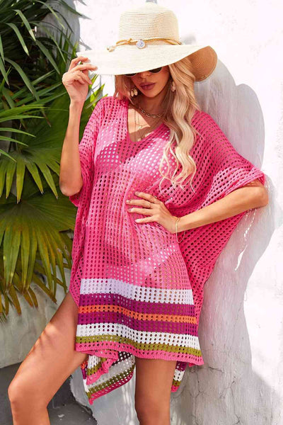 Rainbow Stripe Openwork Slit Cover-Up for Summer Style