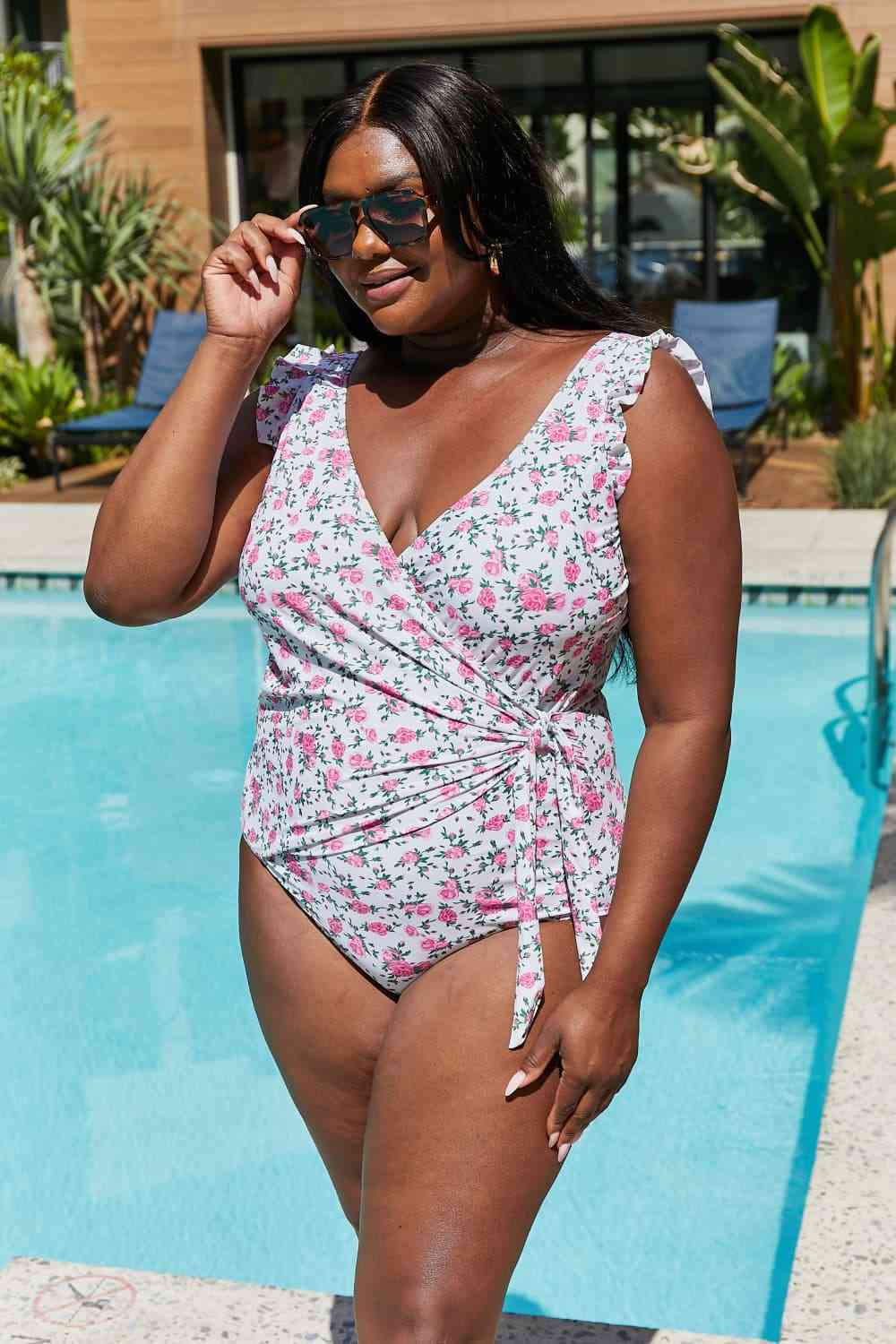 Marina West Swim Full Size Float On Ruffle One-Piece Roses Off-White