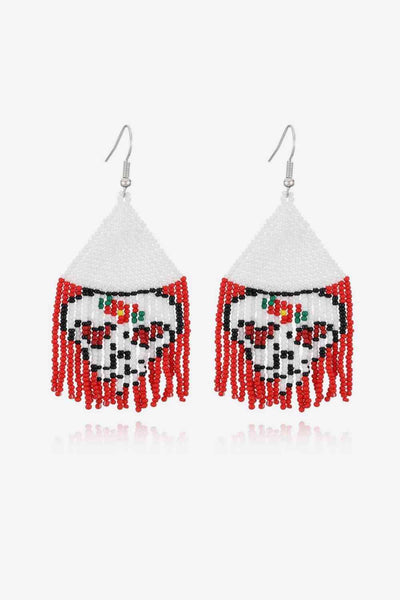 Intricate Black & White Beaded Dangle Earrings for Statement Style