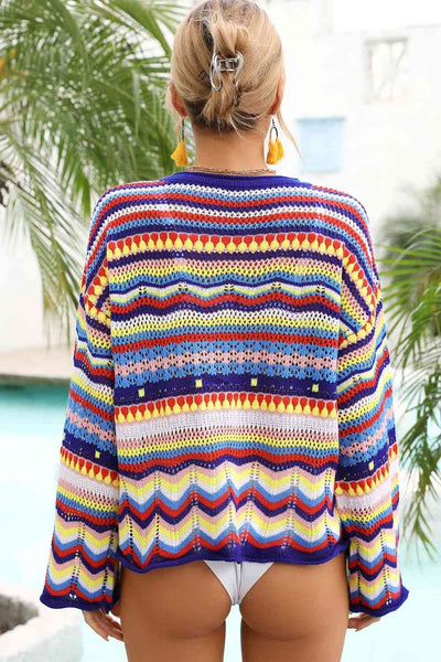 Multicolored Stripe Round Neck Cover-Up for Stylish Comfort