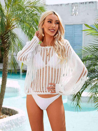 Long Sleeve Round Neck Openwork Cover-Up for Effortless Style